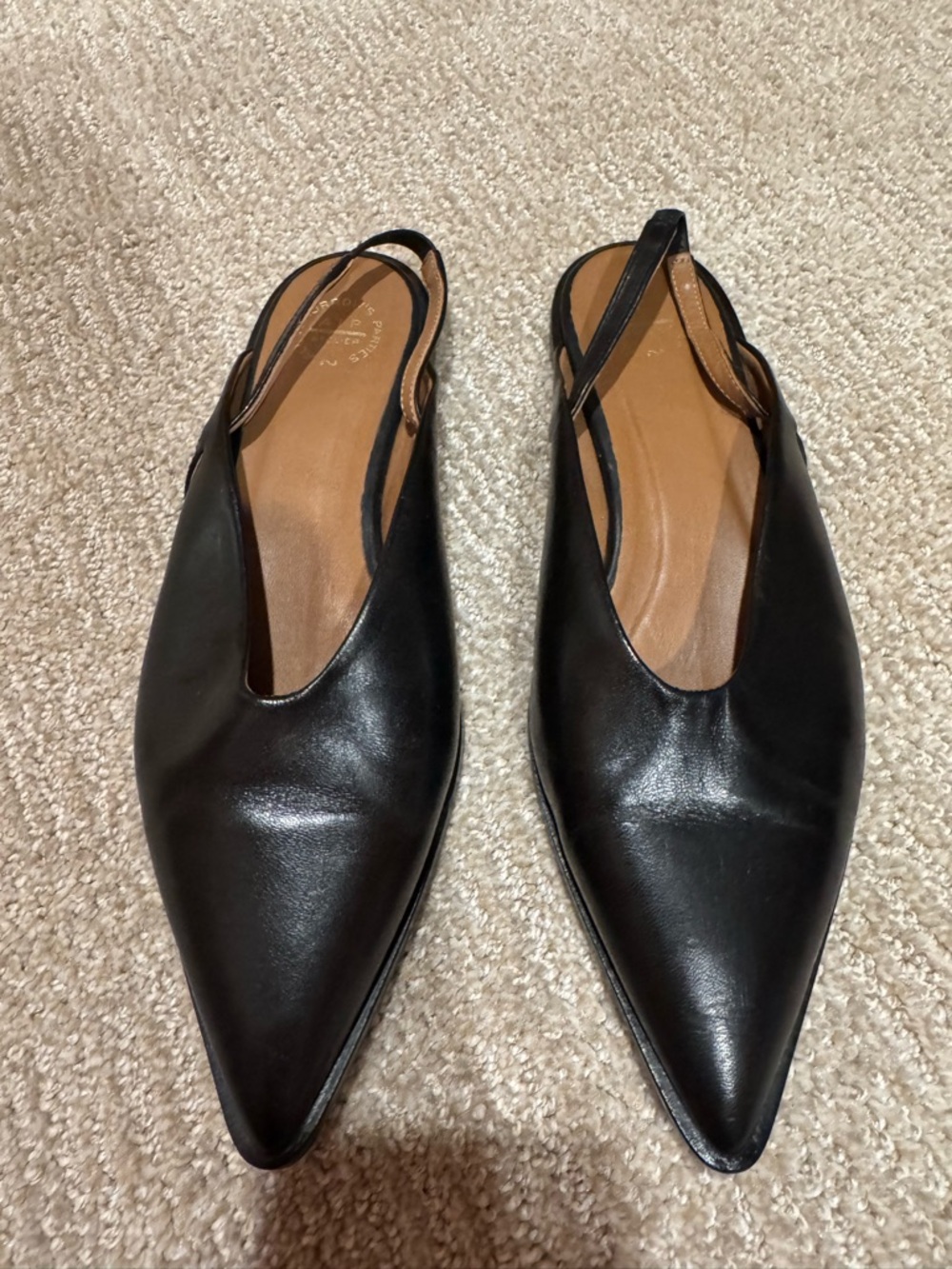 ATP atelier black slingback pointed toe ballet slipper chrome free leather EU 39